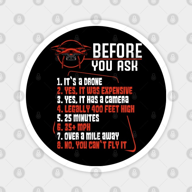 Drone - Before You Ask List - Funny Drone Pilot Magnet by Lumio Gifts